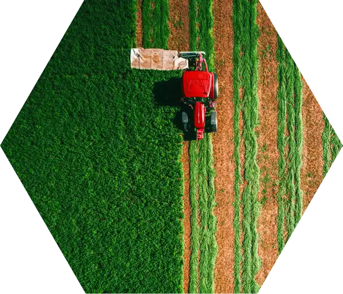 top down view of equipment working in field